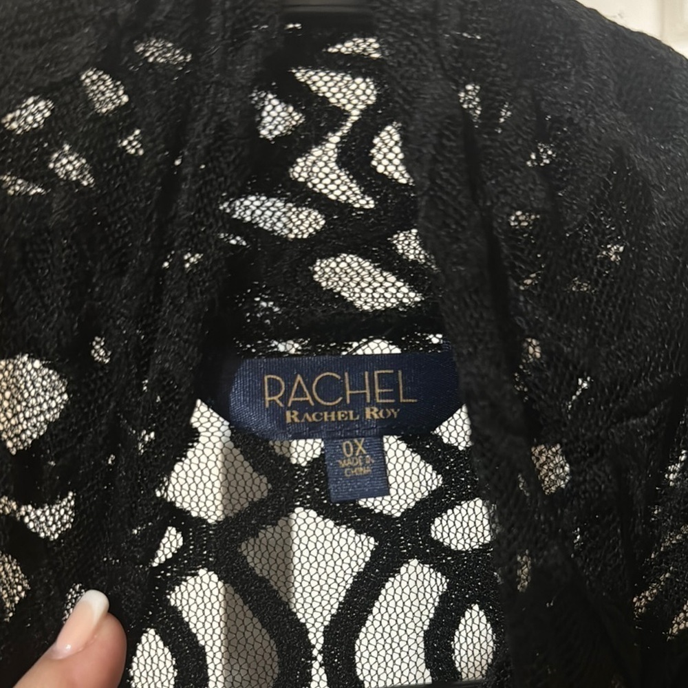 RACHEL Rachel Roy Black Lace Midi Dress with Long Sleeves and mock neck - Picture 4 of 5